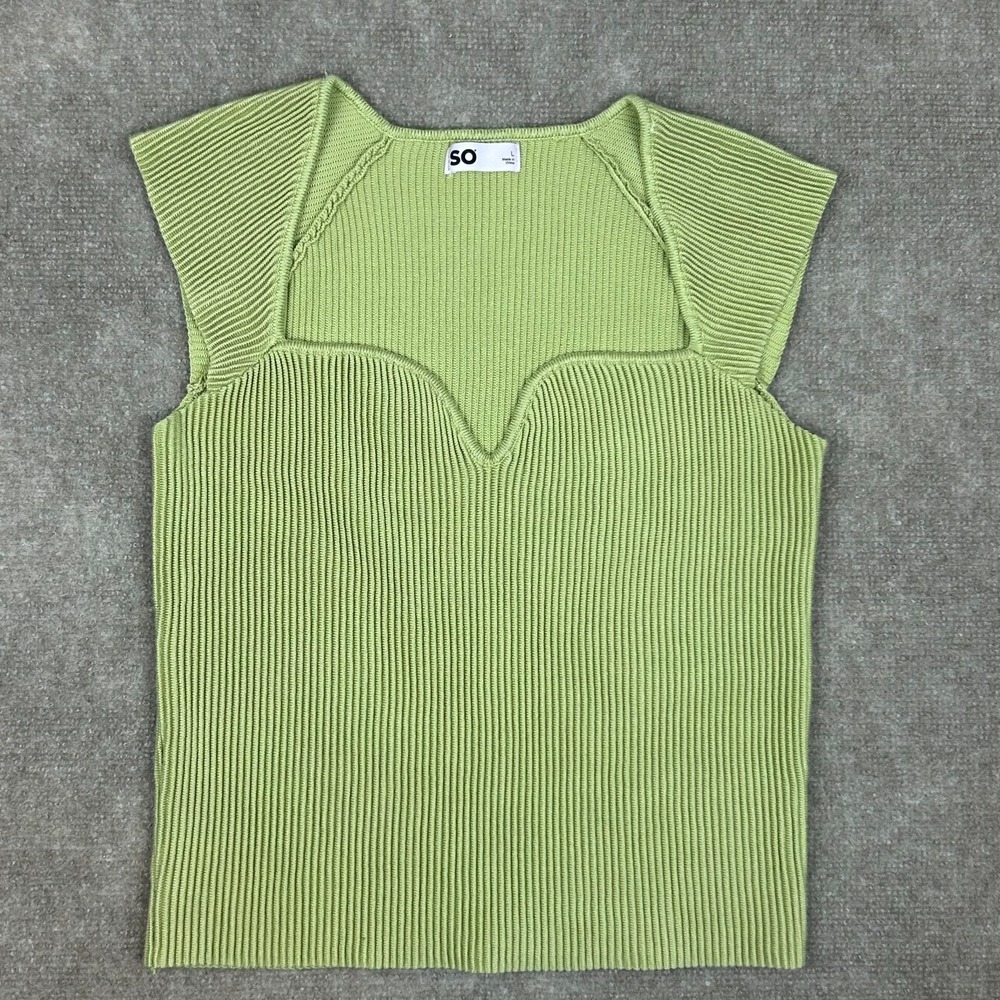 SO Sculpt Knit Sweater Girls L Lime Green Perfect Fit Cap Sleeve Sweetheart Neck